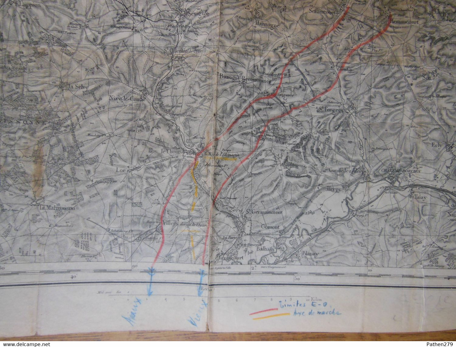 Carte D'Etat-Major De La Région De RETHEL (08 - Ardennes) Visiblement Utilisée En 1914-18 - 1833 Révisée En 1912 - Cartes Géographiques