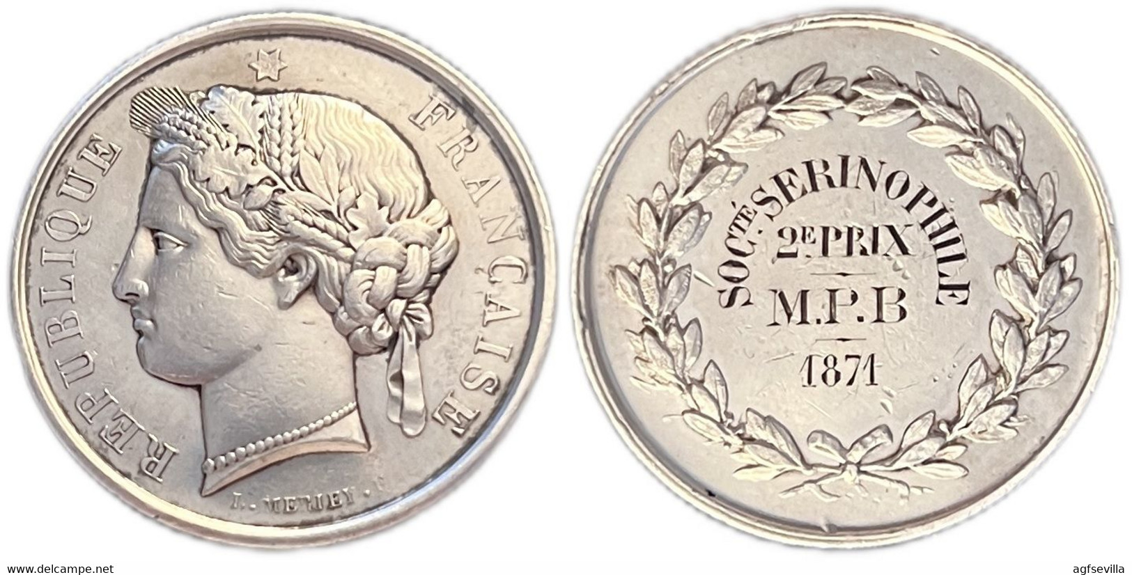 FRANCE. MÉDAILLE SOCIETÉ SERINOPHILE. 1.871. ARGENT - Professionnels / De Société