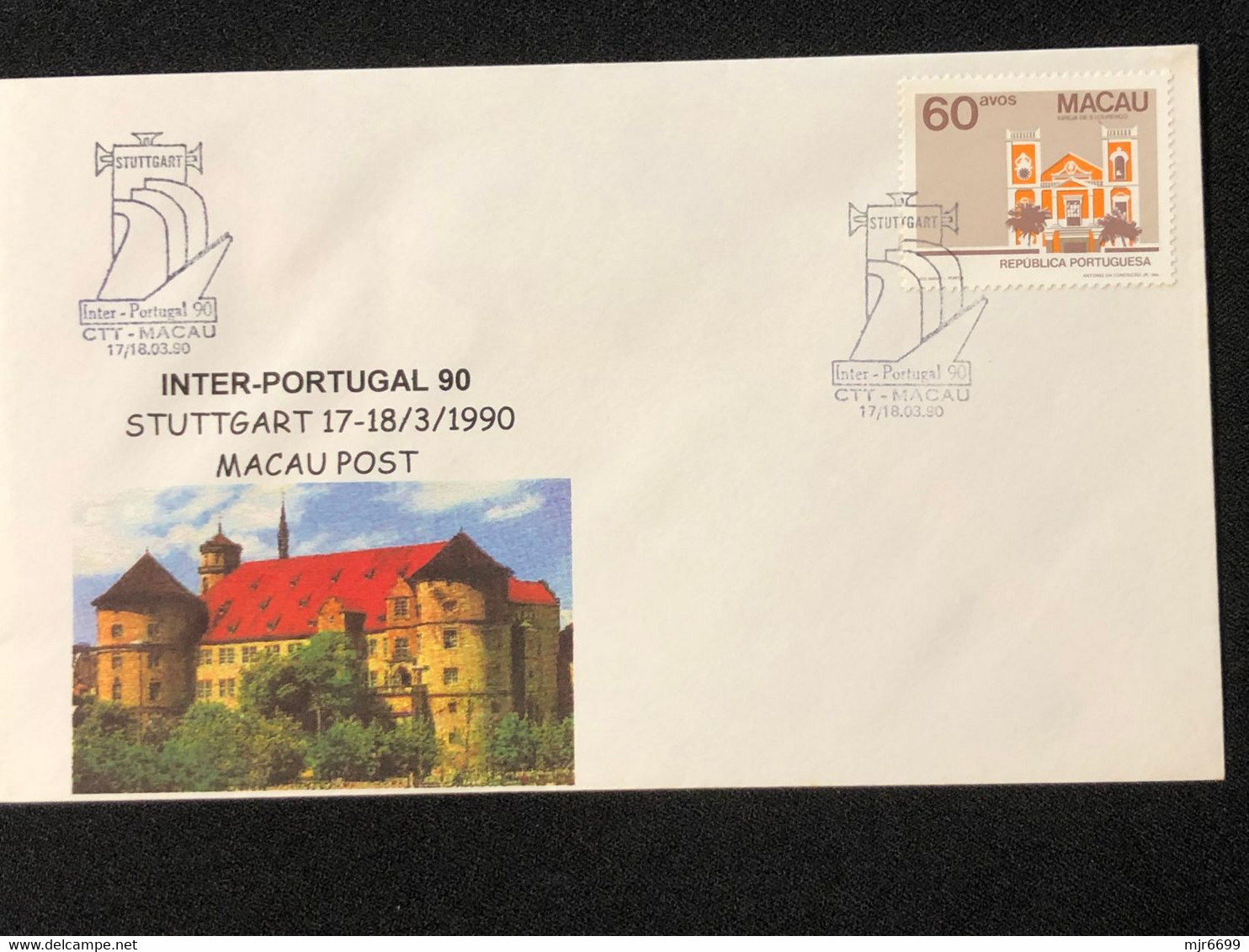 MACAU INTER-PORTUGAL"90 (STUTTGART-GERMANY) COMMEMORATIVE CANCELLATION ON COVER - Storia Postale