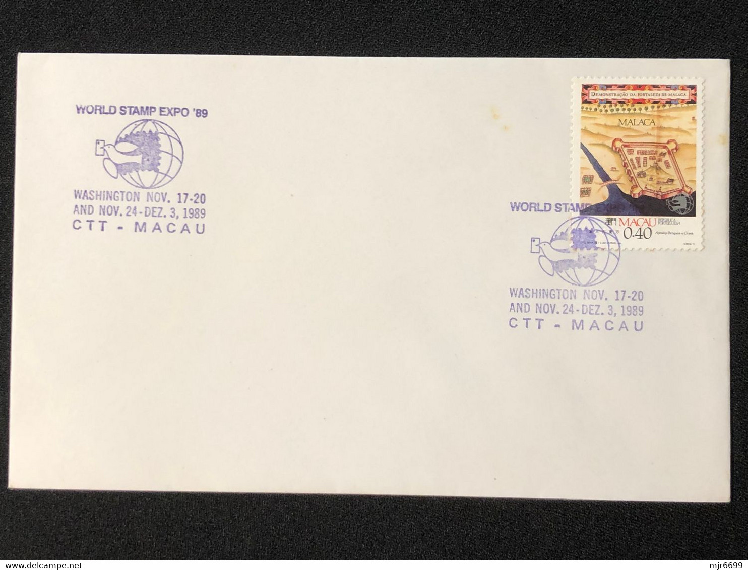 MACAU WORLD STAMP EXPO"90 (WASHINGTHON) COMMEMORATIVE CANCELLATION ON PLAIN COVER - Covers & Documents