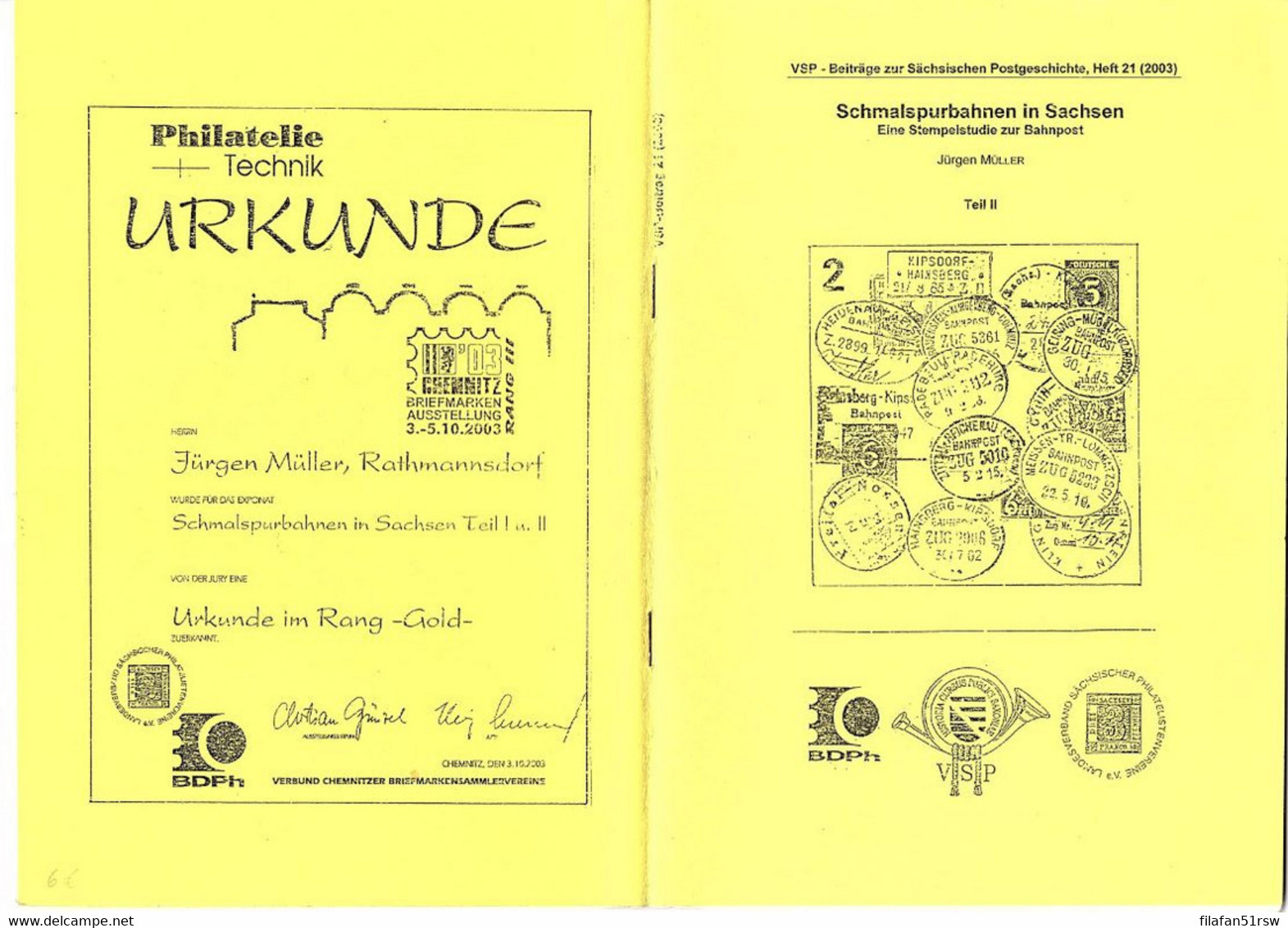 VSP Heft 21-2003, Schmalspurbahnen In Sachsen, Stempelstudie Zur Bahnpost, Jürgen Müller, Teil II - Philatélie Et Histoire Postale