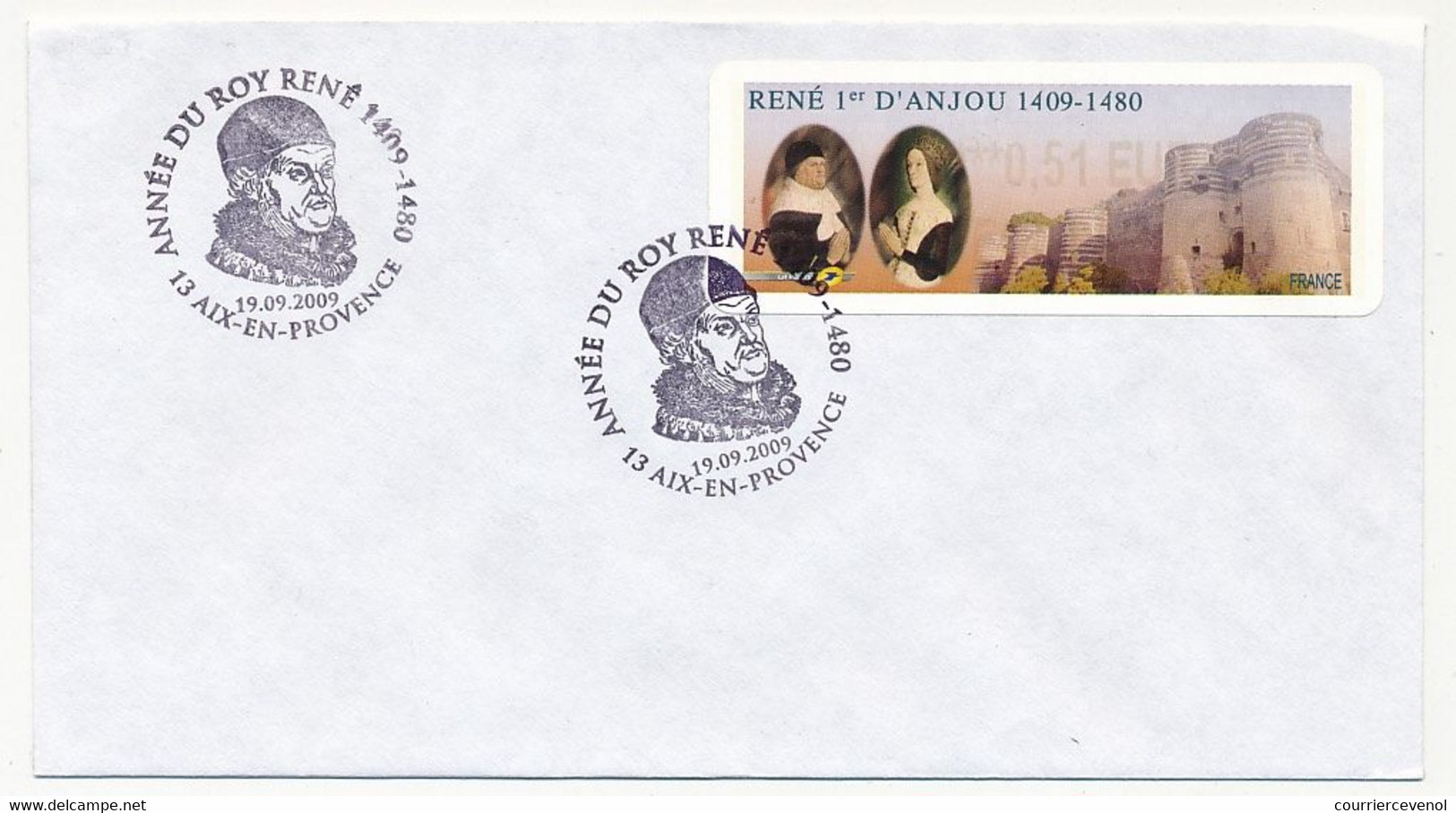 FRANCE - Env. Affr. Vignette D'affr. Lisa "René 1er D'Anjou - Année Du Roy René - Obl Temp. Aix En Provence 19/09/2009 - 2010-... Illustrated Franking Labels