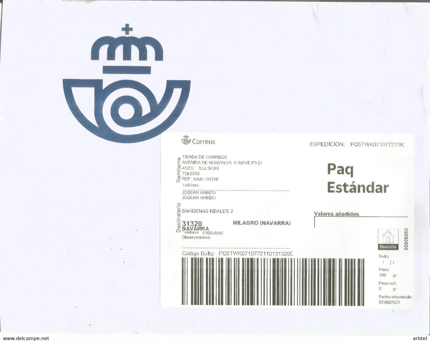 ILLESCAS TOLEDO CC PAQ ESTANDARD QR LABEL ATM - Lettres & Documents