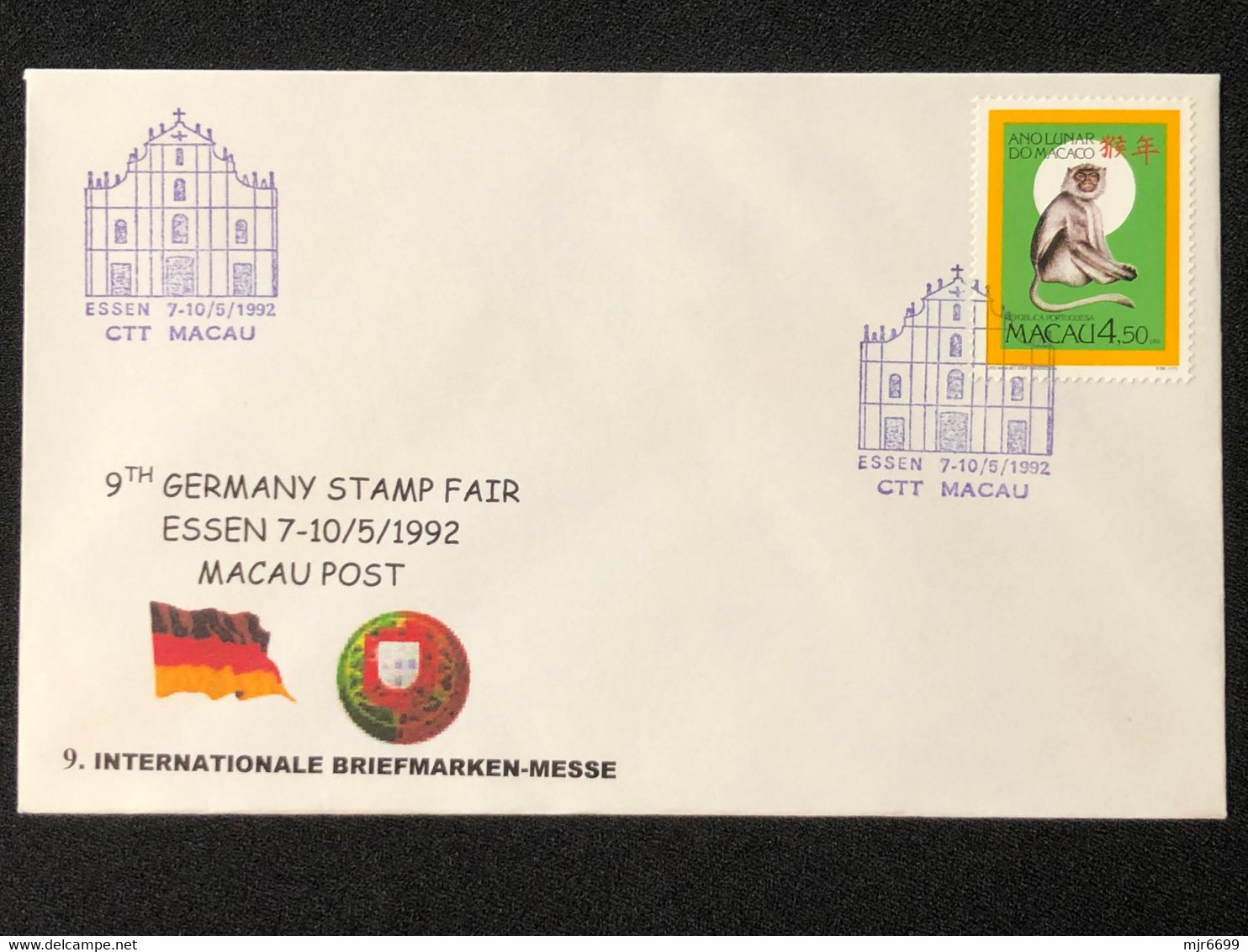 MACAU 9TH GERMANY STAMP FAIR 92 ESSEN COMMEMORATIVE CANCELLATION ON COVER - Lettres & Documents