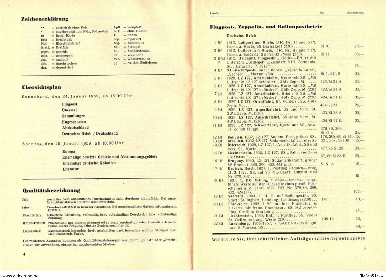 Dresdner Briefmarken-Auktion 1. 1959, Auktionskatalog, Mensa Der Technischen Hochschule Dresden - Filatelia E Historia De Correos