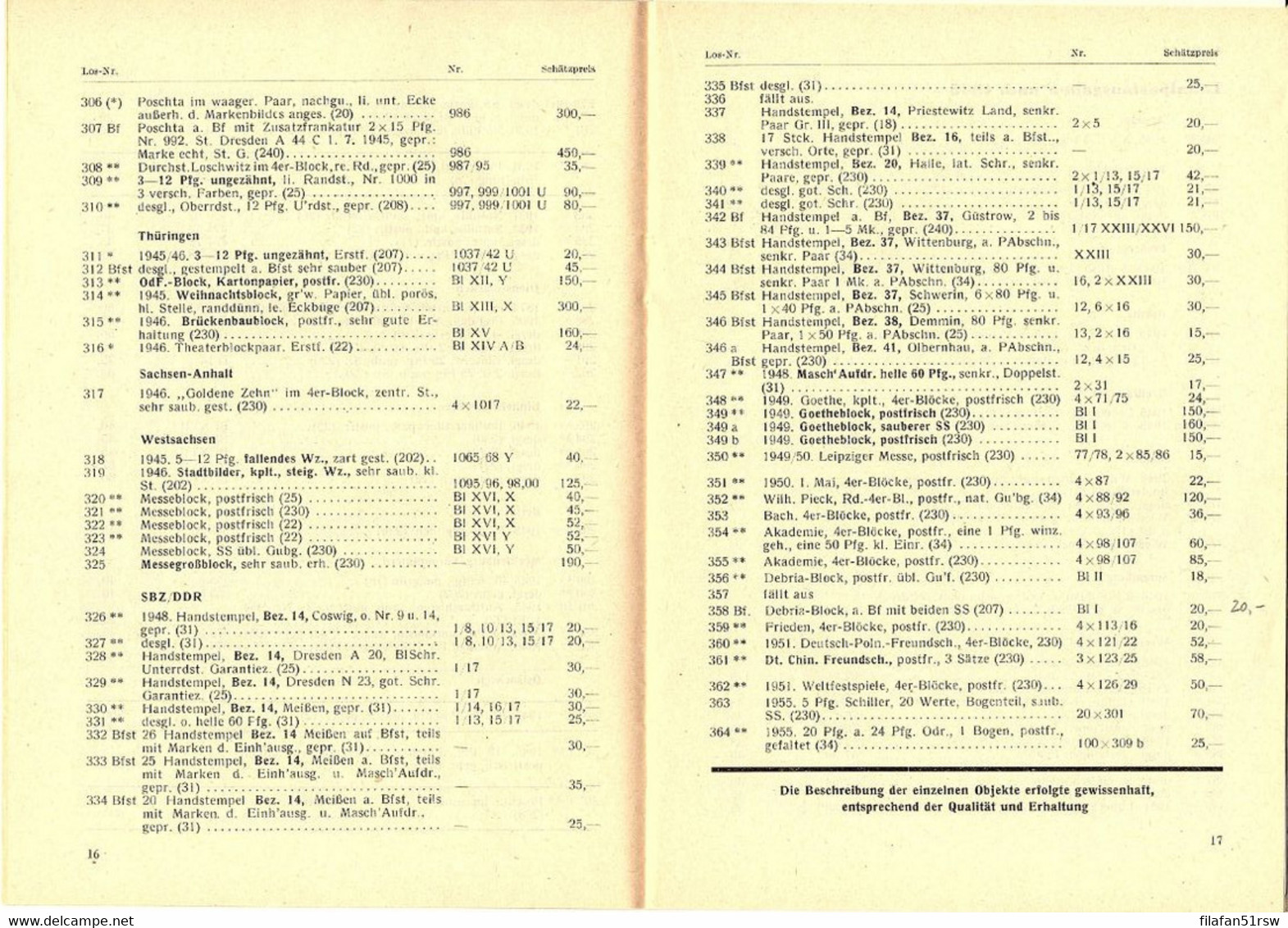 Dresdner Briefmarken-Auktion 1. 1959, Auktionskatalog, Mensa Der Technischen Hochschule Dresden - Philatelie Und Postgeschichte