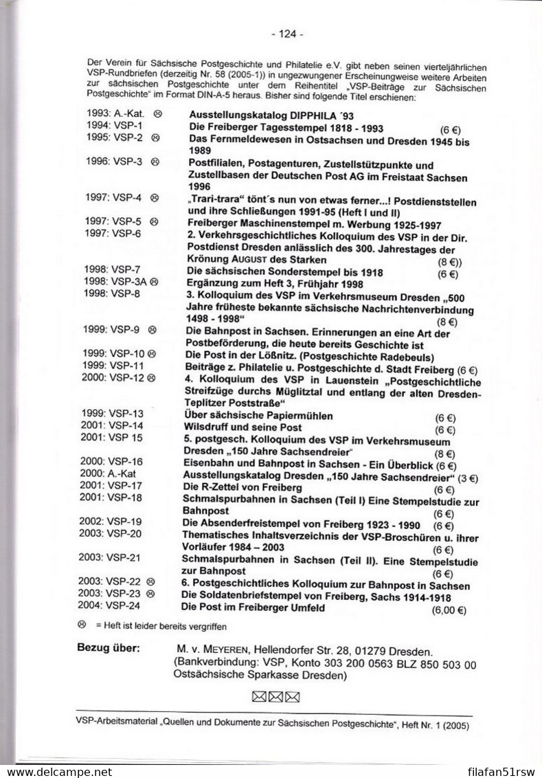 VSP Heft 1 2005 Verzeichnisse Von Sächsischen Orten, Postorten Und Postanstalten Des 18. Und 19. Jahrhunderts - Philately And Postal History