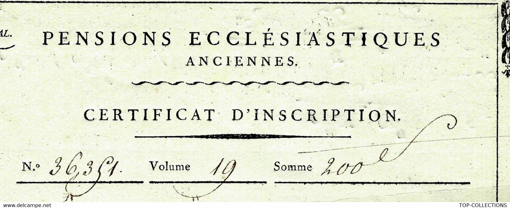 1811 CLERGE SUITES De  La REVOLUTION  PENSIONS ECCLESIASTIQUES  RARE CERTIFICAT INSCRIPTION& PAIEMENT B.E. V HISTORIQUE - Historical Documents