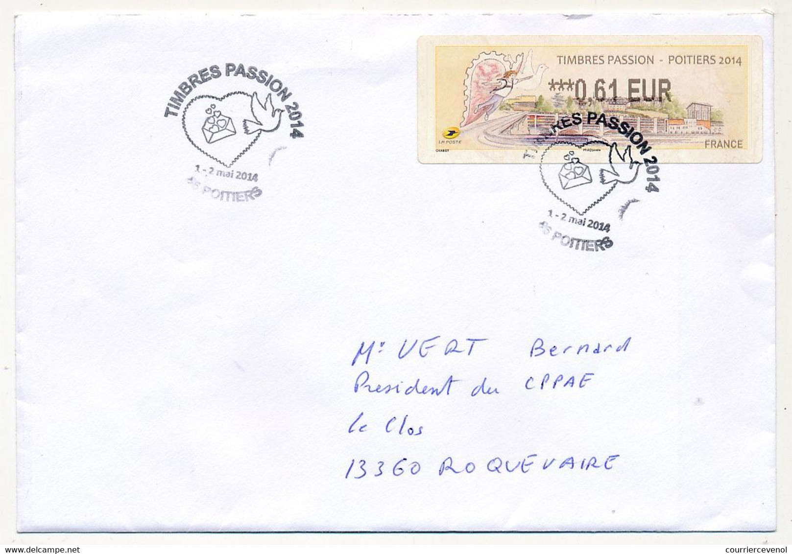 FRANCE - Env. Affr. Vignette D'affr. Lisa "Timbres Passion - Poitiers 2014" Obl Temp. 7/5/2014 - 2010-... Illustrated Franking Labels