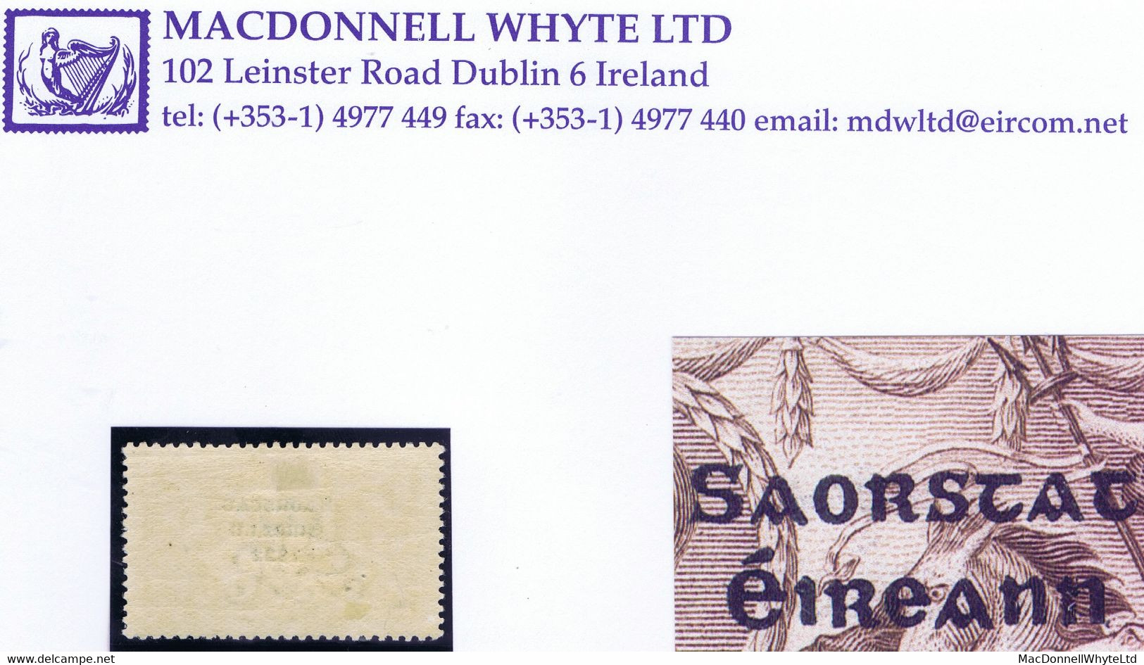 Ireland 1922-23 Thom Saorstát 3-line 2/6d Brown, Error "Accent Missing" Of Row 3/2 Mint Hinged - Ungebraucht