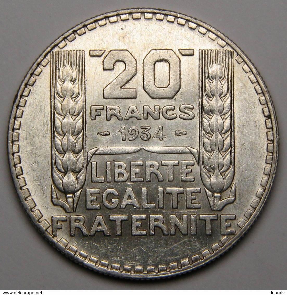 20 Francs Turin, 1934, Argent - III° République - 20 Francs