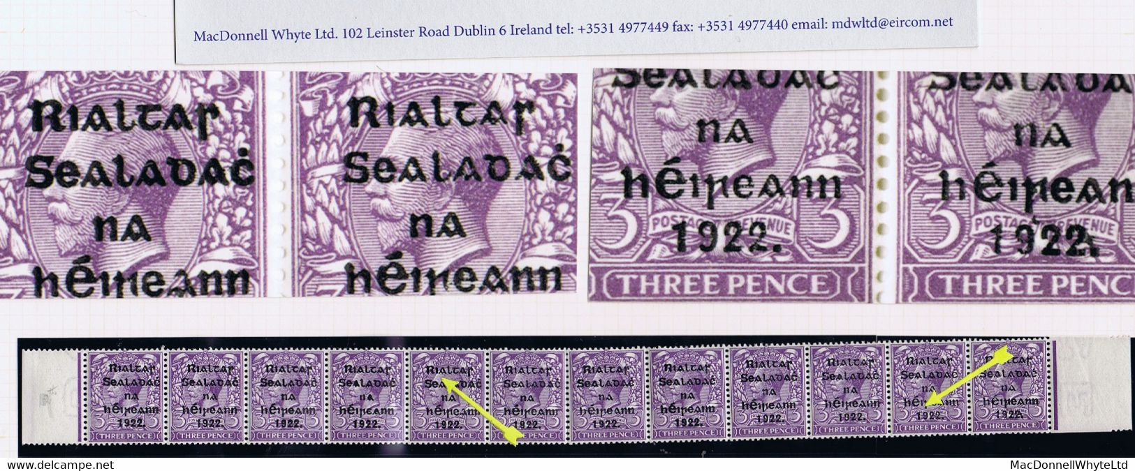 Ireland 1922 Thom Rialtas 5-line Blue-black Ovpt 3d, Complete Row Of 12 With "R Over Se" And "Ei Over 1" Var Mint - Ungebraucht