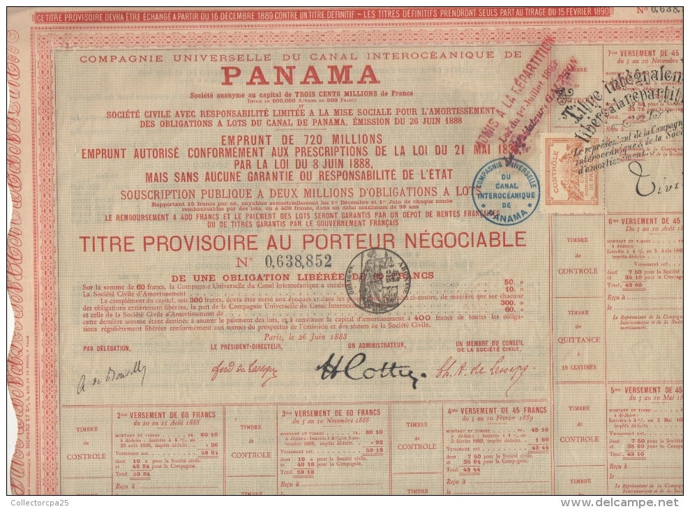 Emprunt Compagnie Universelle Du Canal Interocéanique De Panama 8 Juin 1888 - Schiffahrt