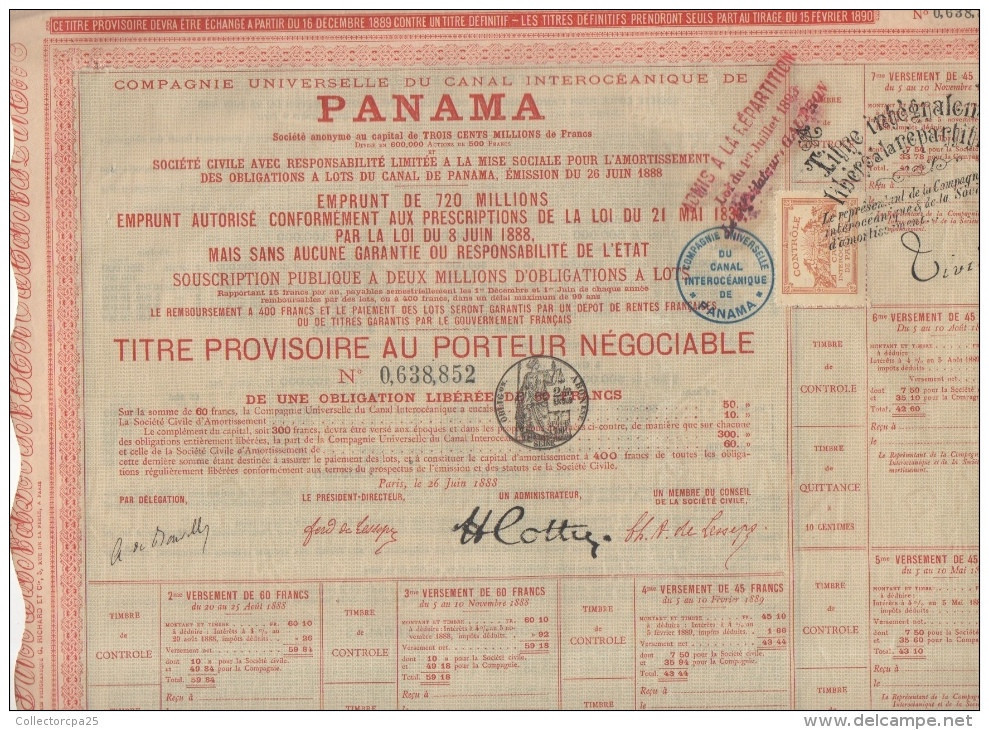 Emprunt Compagnie Universelle Du Canal Interocéanique De Panama 8 Juin 1888 - Navegación