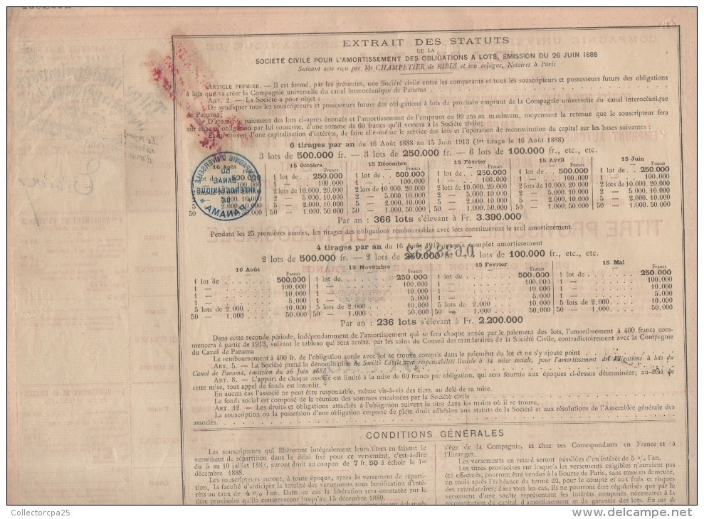 Emprunt Compagnie Universelle Du Canal Interocéanique De Panama 8 Juin 1888 - Navegación