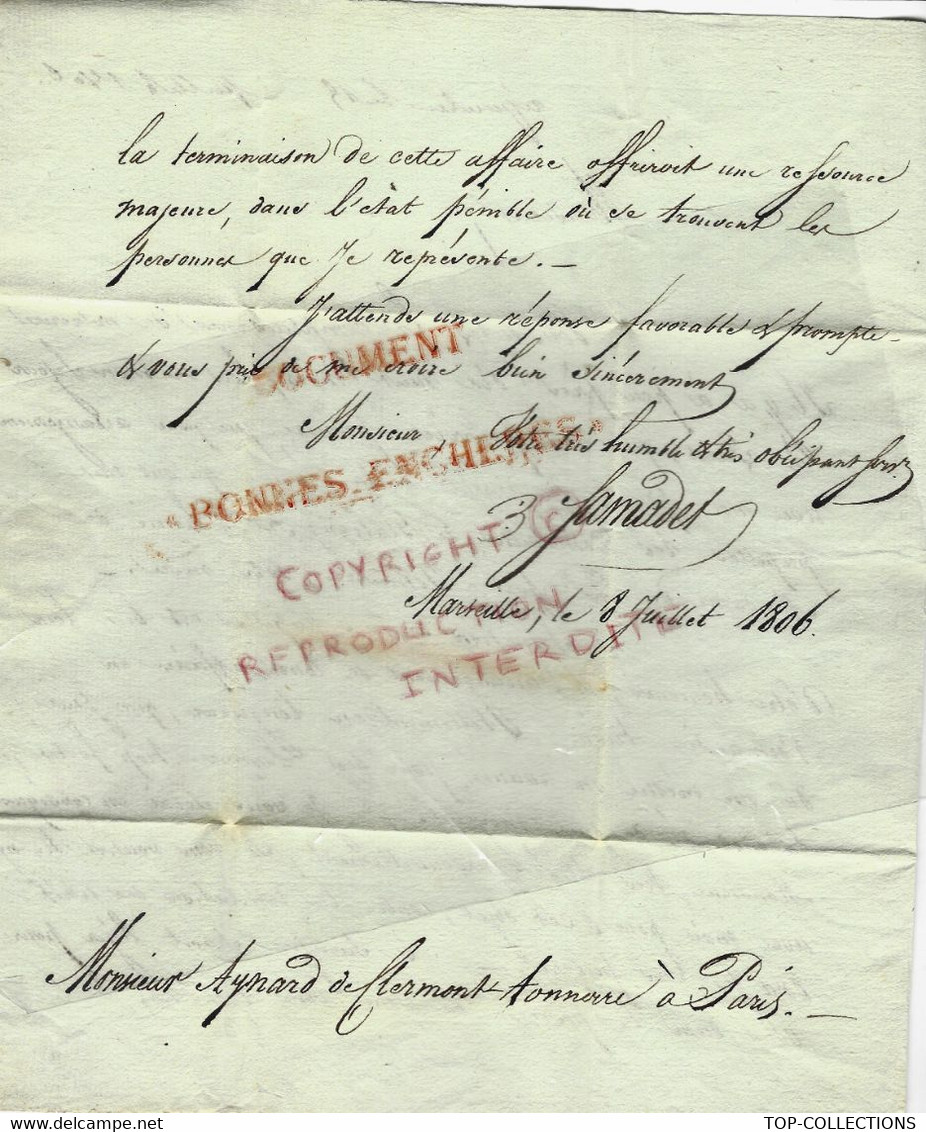 1806  Samadet à Marseille Pour Aymard De Clermont Tonnerre à Paris TRES BEAU TEXTE SUR DES  AFFAIRES DE SUCCESSION ET - Historische Dokumente