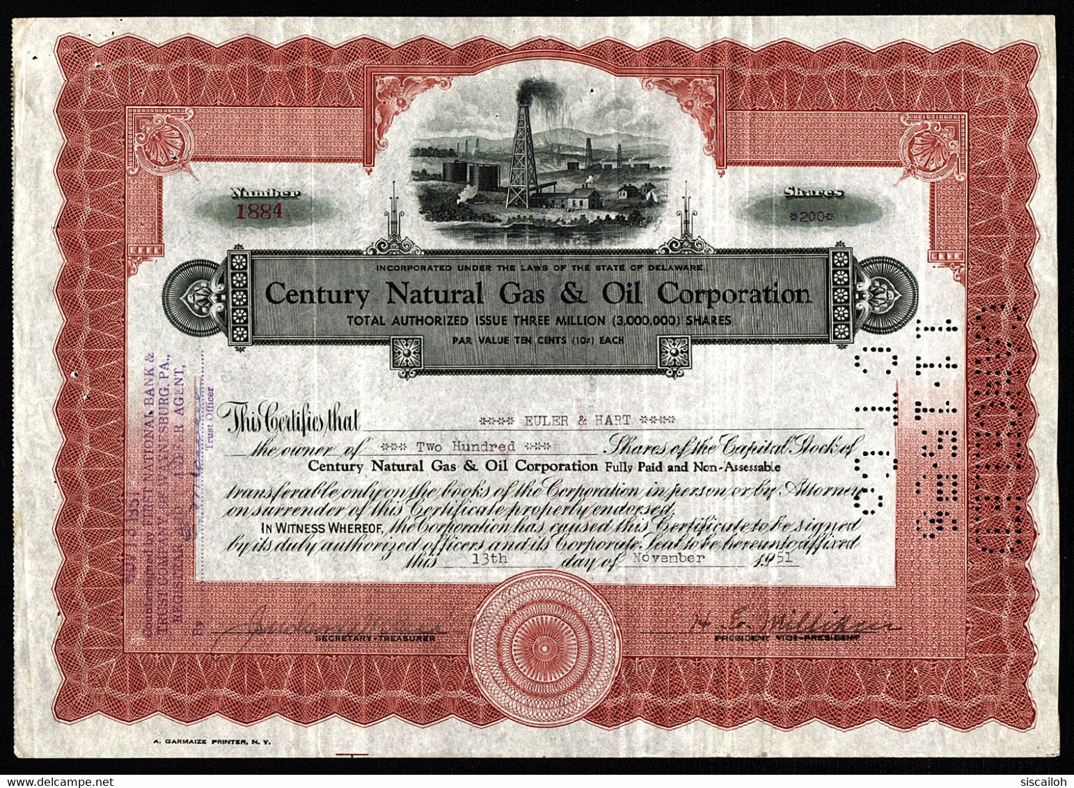 1951 Delaware: Century Natural Gas & Oil Corporation - Pétrole