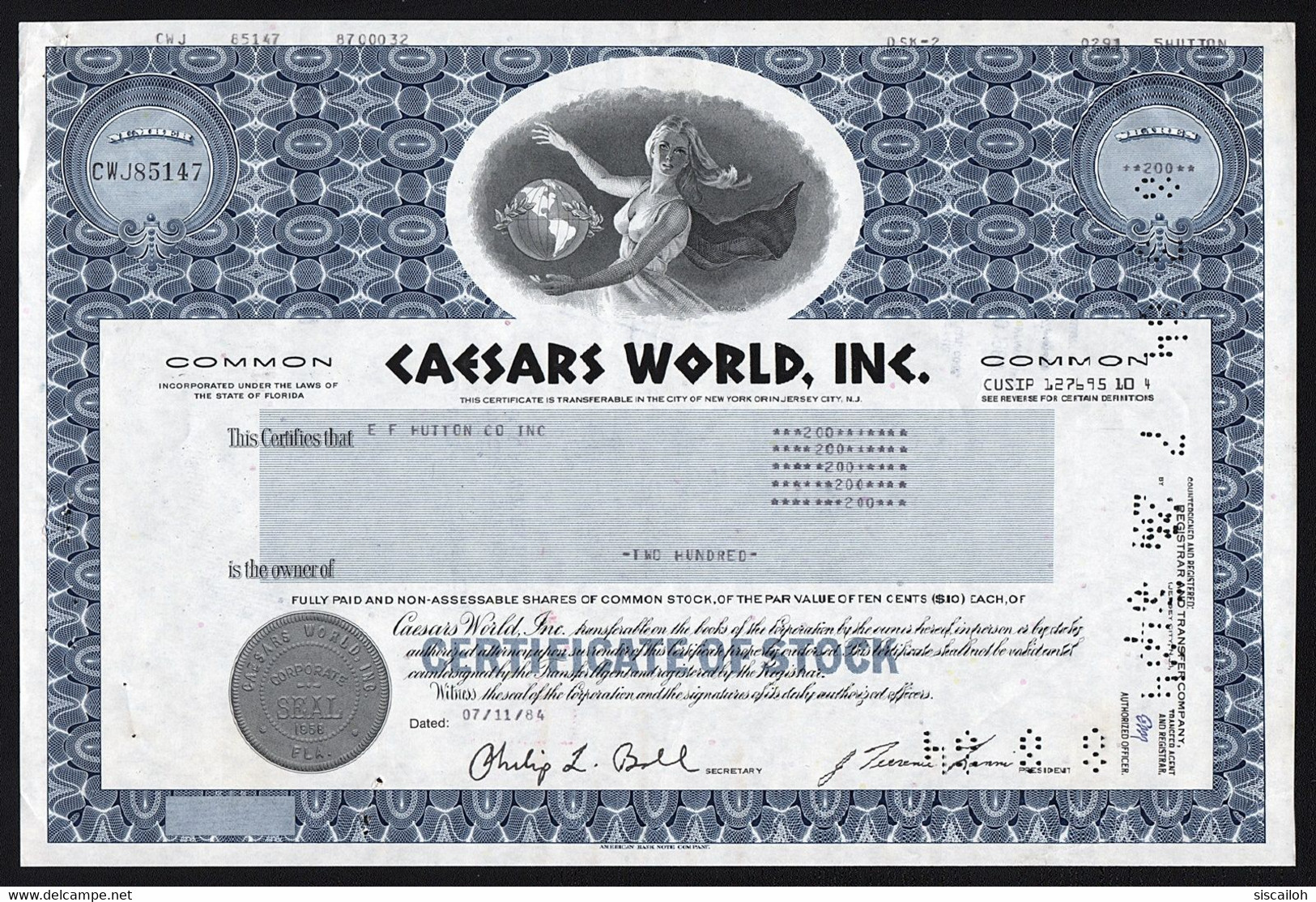 1984 Florida: Caesars World, Inc. - World Famous Las Vegas Casino - Casino'