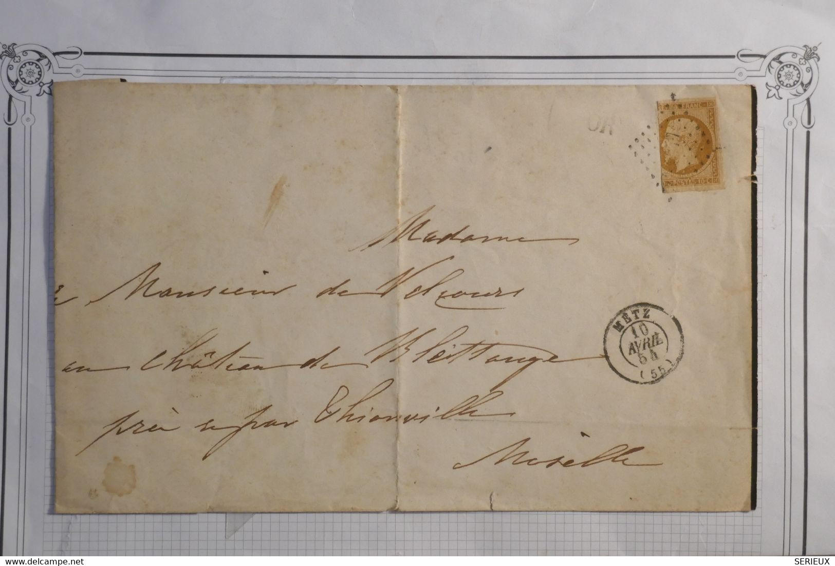 AW15 FRANCE BELLE  LETTRE  RARE  1854 METZ    A THIONVILLE +N° 9  +AFFRANCH. PLAISANT - 1852 Luigi-Napoleone