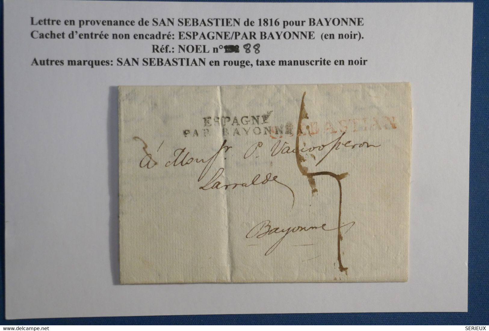 AW16 ESPANA  BELLE  LETTRE  1816 SAN SEBASTIAN   A BAYONNA  FRANCIA  +AFFRANCH. PLAISANT - ...-1850 Prefilatelia
