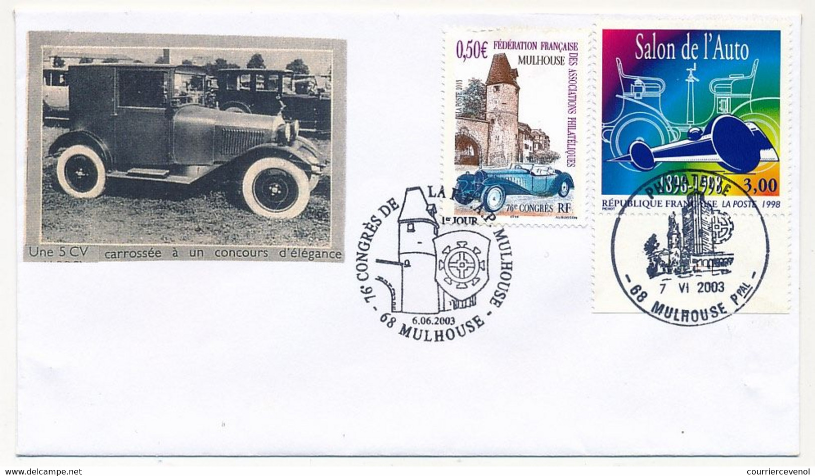 FRANCE - 2 Env FDC - 0,50E Mulhouse 76ème Congrès De La FFAP6/6/2003 Et Idem Fabrication Privée Auto/Philatélie 7/6/2003 - 2000-2009