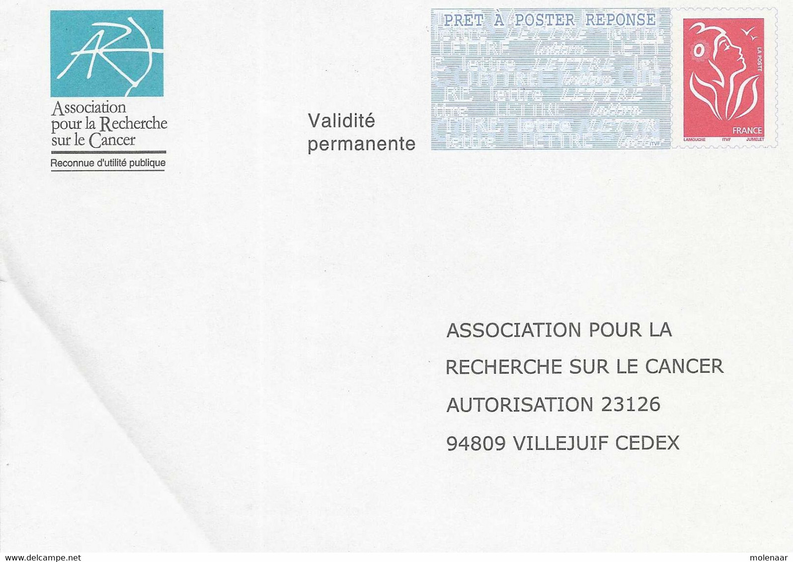 Frankrijk Briefomslag "Assocation Pour La Recherche Sur Le Cancer" Ongebruikt (7319) - Cartes/Enveloppes Réponse T