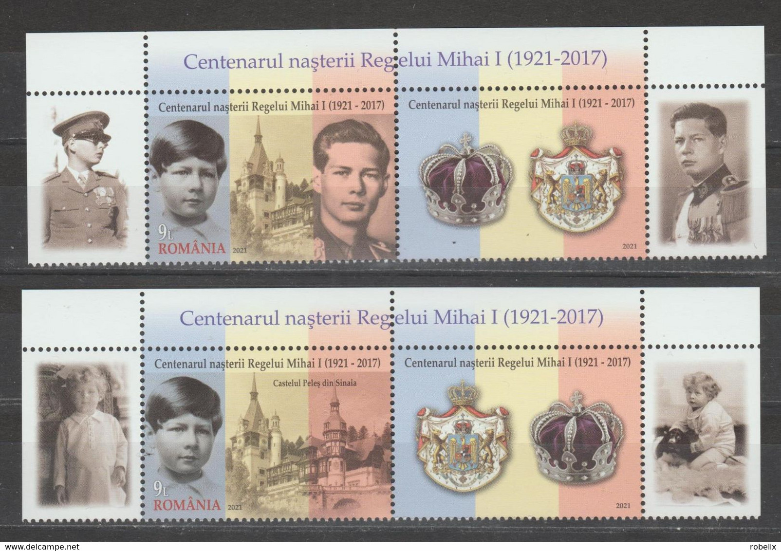 ROMANIA 2021  King Michael I - Centenary Of The Birth  Set Of 2 Stamps With Tlabels And Tabs  MNH** - Neufs