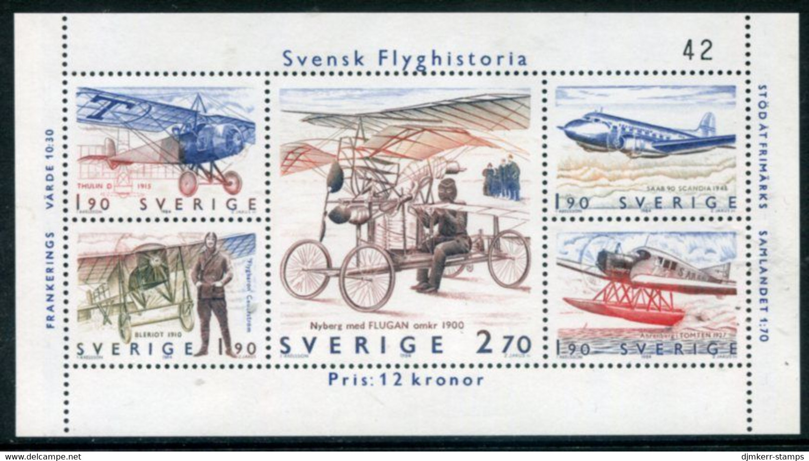SWEDEN 1984 History Of Aviation Block  MNH / **.  Michel Block 12 - Ungebraucht