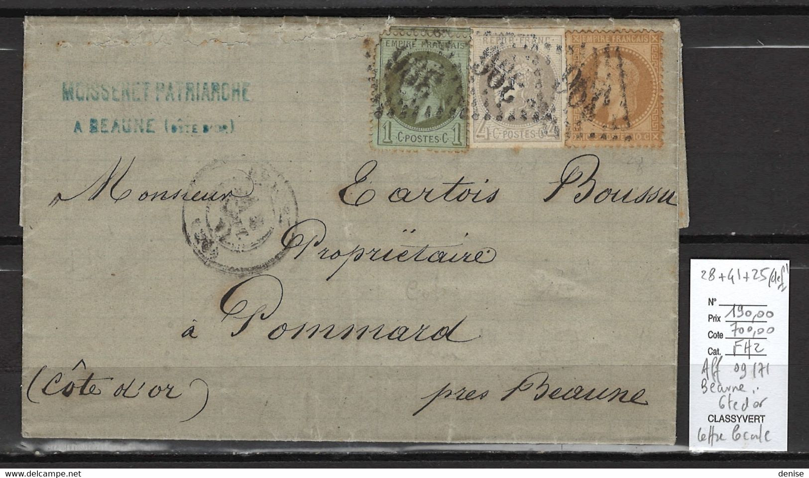 France - Lettre Locale AFFRANCHISSEMENT 09/71 - DEPART 1 EURO -Beaune - Cote D'Or - 1849-1876: Classic Period