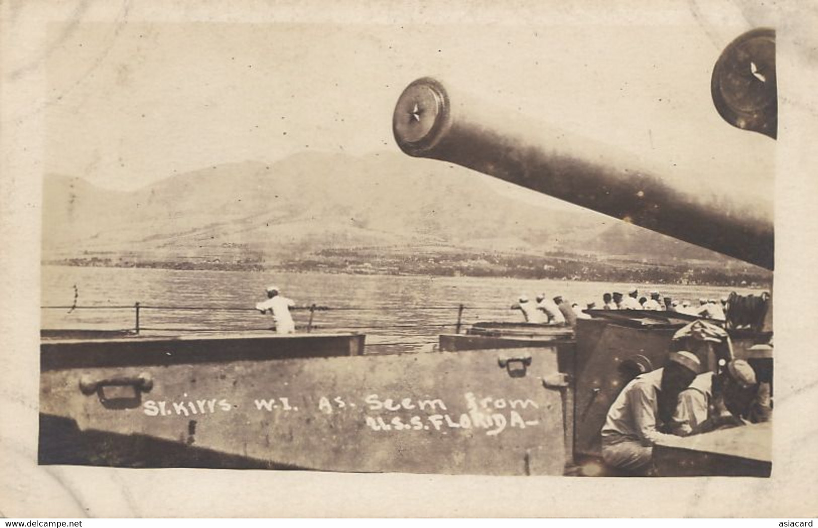 St Kitts Real Photo As Seen From U.S.S.  " Florida " War Ship  B.W.I. - St. Kitts Und Nevis