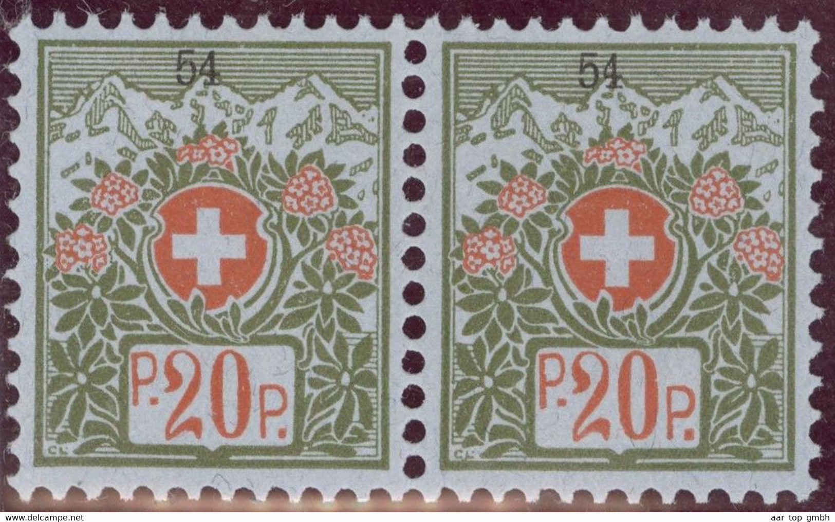 Schweiz Portofreiheit Zu#7A Paar ** Postfrisch 20Rp. Kl#54 Associaton Catholique Ausgeliefert 19530Stk. - Franchigia