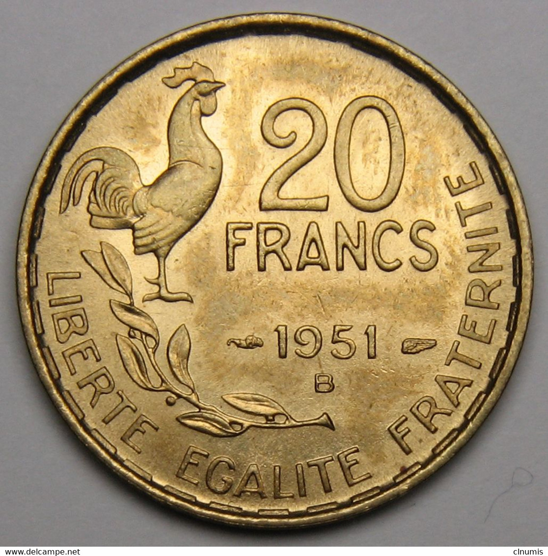 20 Francs G. Guiraud, 1951 B (Beaumont-le-Roger), Bronze-aluminium - IV° République - 20 Francs