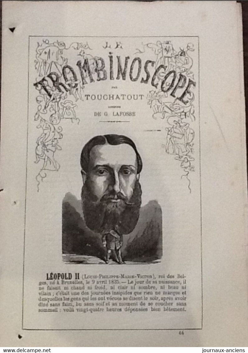 1872 LEOPOLD II LOUIS PHILIPPE MARIE VICTOR ROI DES BELGES Né à  BRUXELLES PARU DANS LE TROMBINOSCOPE PAR TOUCHATOUT - Periódicos - Antes 1800