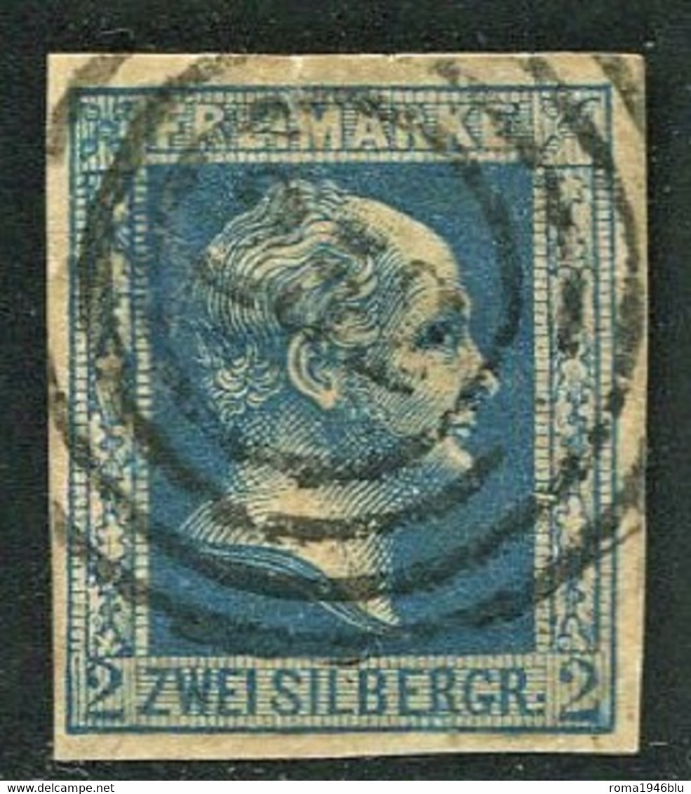 GERMANIA PRUSSIA 1857 2 S N. 7 BLU COBALTO HUNGARIAN USATO BEN MARGINATO - Altri & Non Classificati