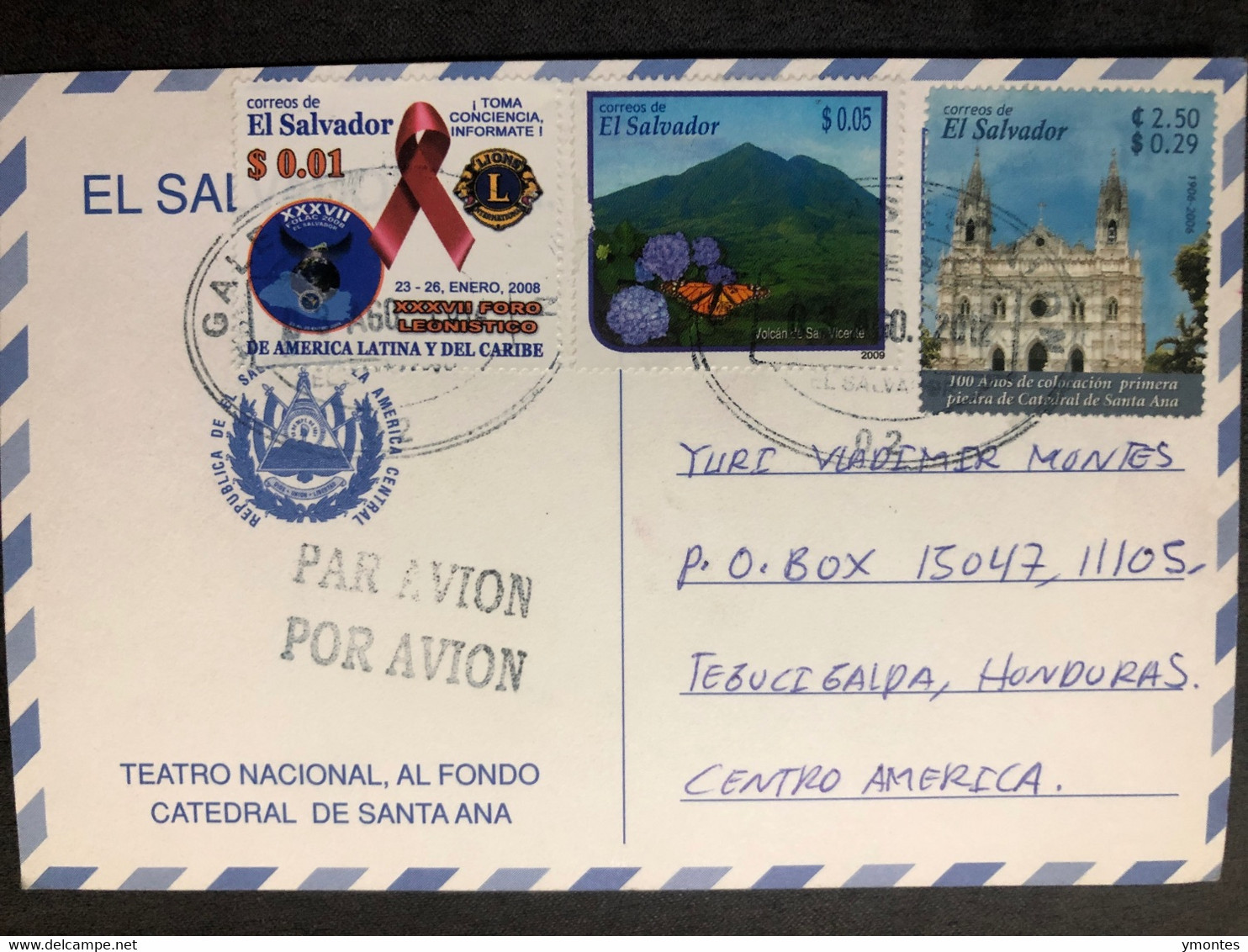 Postcard Church And Theater In Santa Ana ( Santa Ana Church , Butterfly And Lions Club Stamps) 2012 - El Salvador