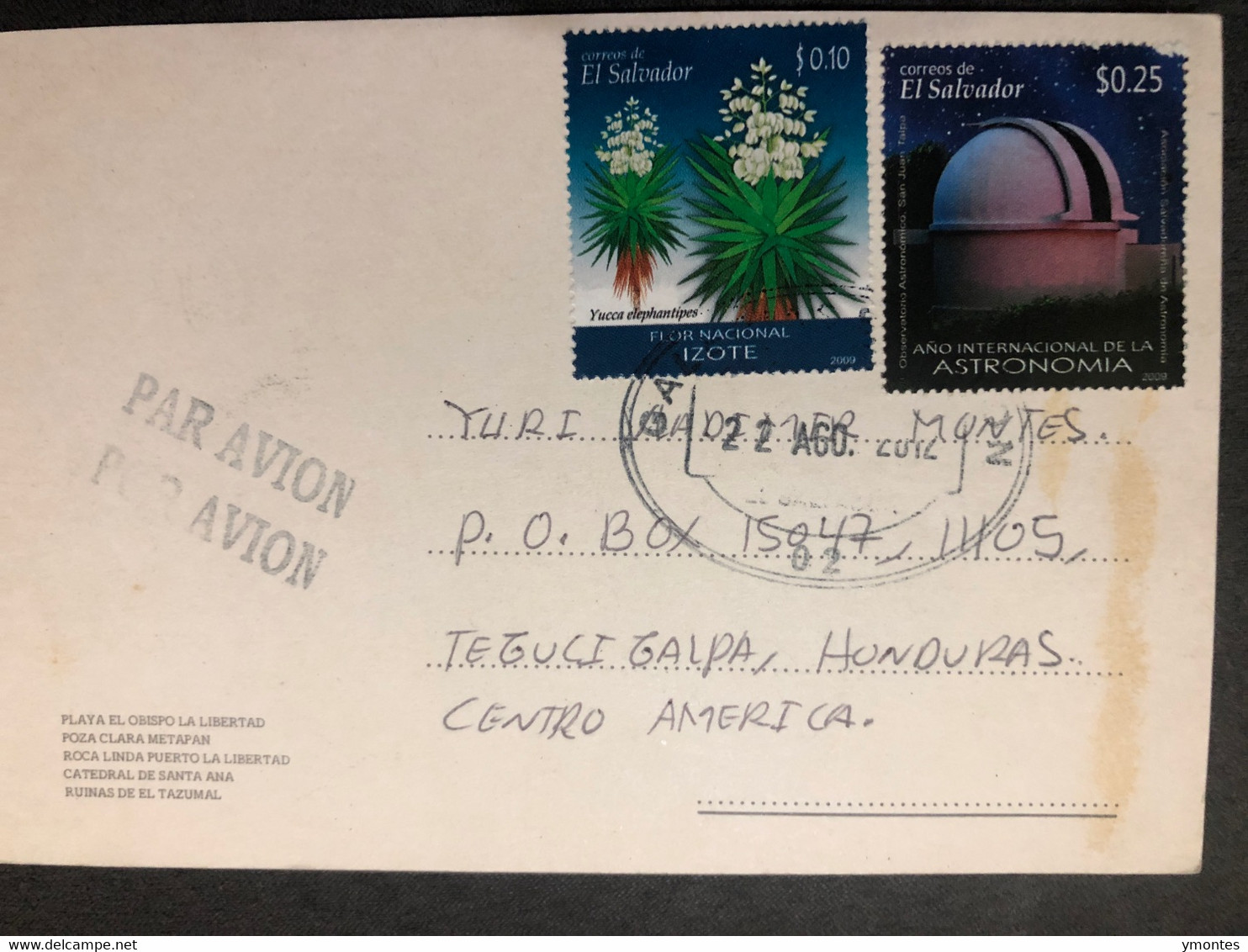 Postcard Different View El Salvador 2012 ( Astronomy And Plant Stamps) - El Salvador
