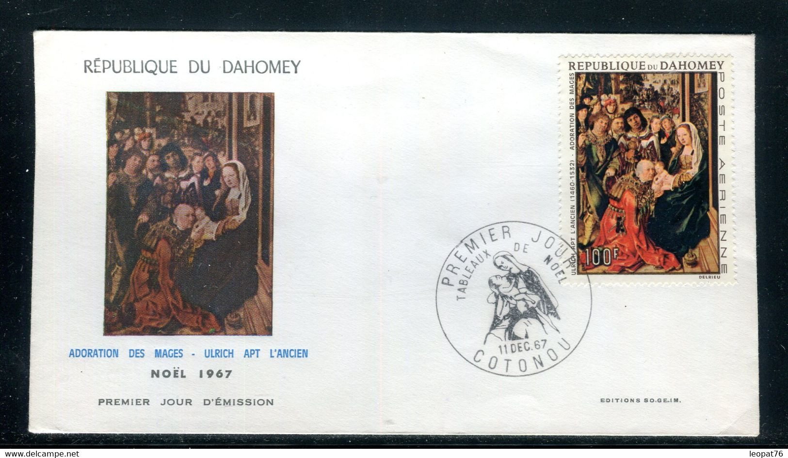 Dahomey - Enveloppe FDC En 1967 - Tableaux De Noël - Oeuvre De Ulrich Apt L'Ancien-  F 173 - Benin – Dahomey (1960-...)