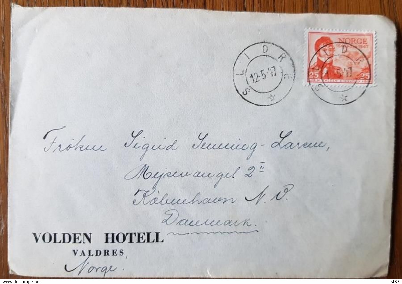 Cover Norge Slidre 1947 Volden Hotell - Covers & Documents