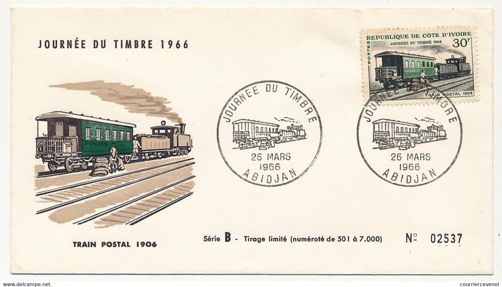 CÔTE D'IVOIRE - Env FDC - 30F Journée Du Timbre - Train Postal 1906 - 26 Mars 1966 - Abidjan - Côte D'Ivoire (1960-...)