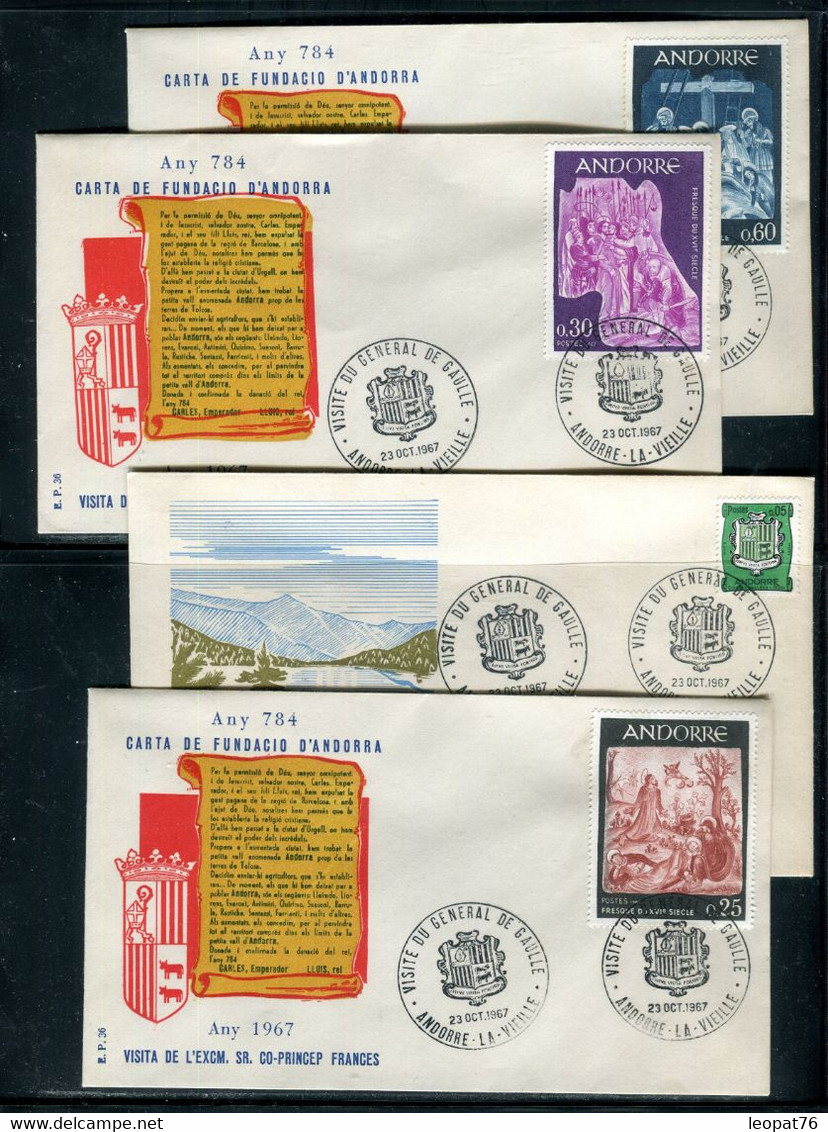 Andorre - Lot De 4 Enveloppes Avec Oblitération De La Visite Du Général De Gaulle En 1967 -  F 186 - Cartas & Documentos