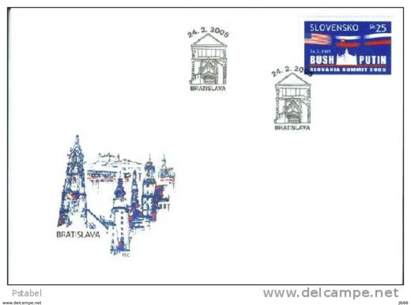 FDC 348 SLOVAQUIE 2005 Summit Sommet USA RUSSIE BUSH PUTIN POUTINE à BRATISLAVA Yv 440 Mi 607 - FDC