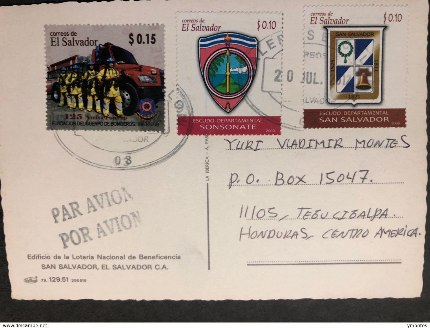 Postcard Building National Lottery 2012 ( Firefighter Stamps ) - El Salvador