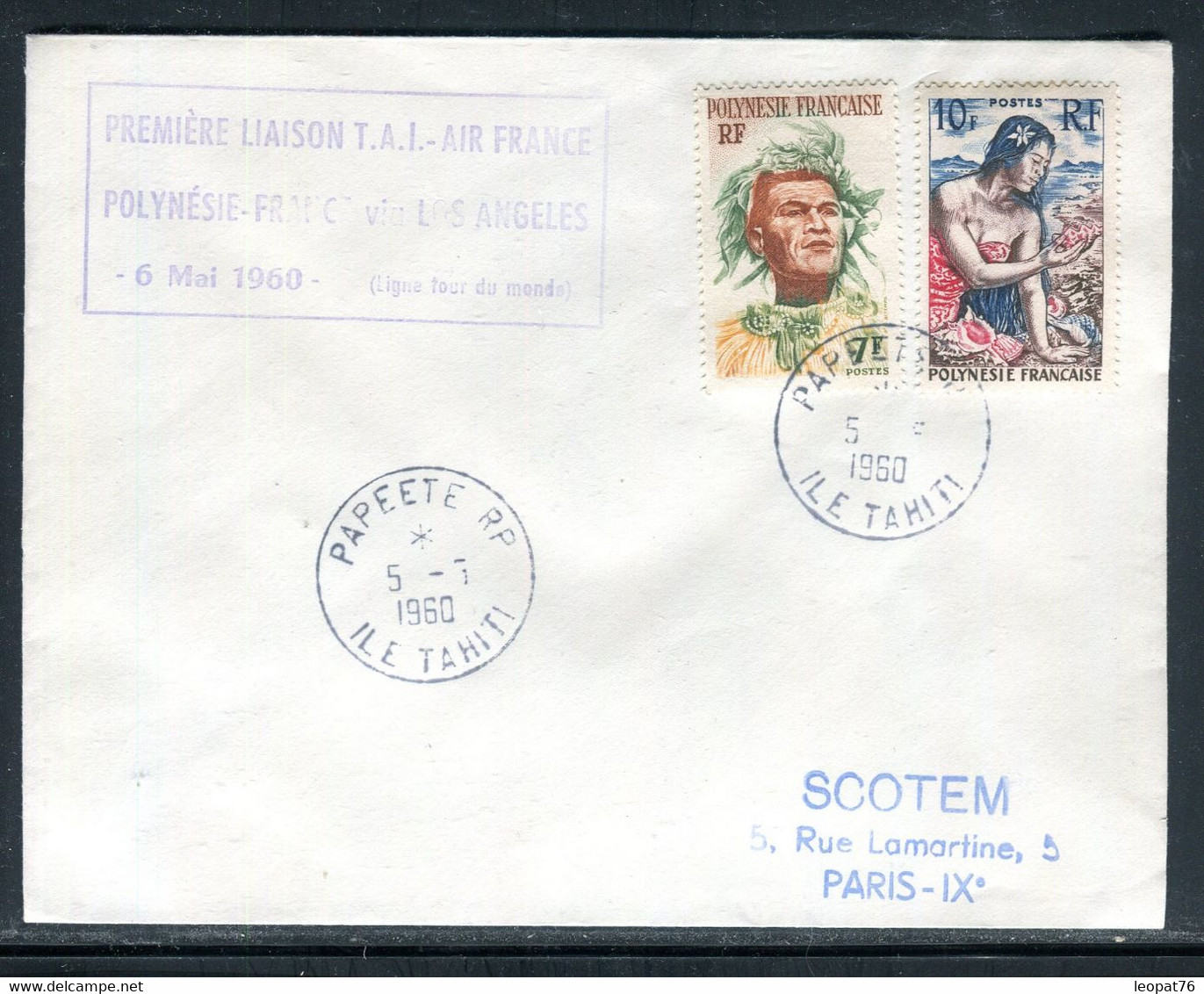 Polynésie - Cachet 1er Vol Polynésie /France Via Los Angeles En 1960 Sur Enveloppe  -  F 197 - Cartas & Documentos