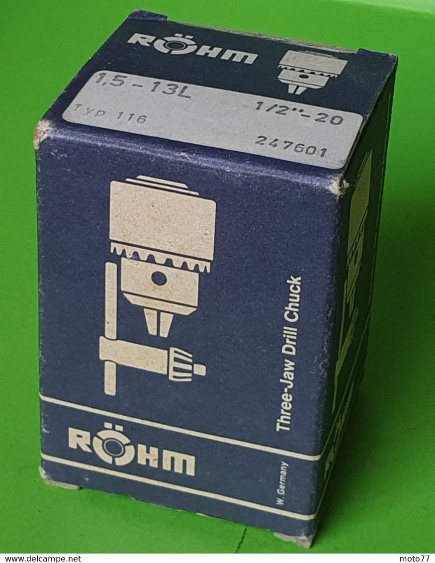 Lot ancien OUTIL spécial pour Perceuse - MANDRIN pour MÈCHE et FORET - RÖHM - acier - "neuf de stock" - vers 1970