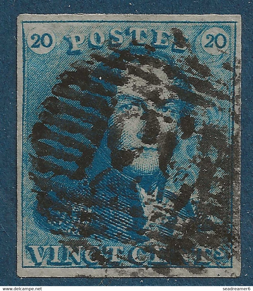 Belgique épaulettes N°2 20 Centimes Bleu Clair Oblitéré Grandes Marges TTB - 1849 Schulterklappen