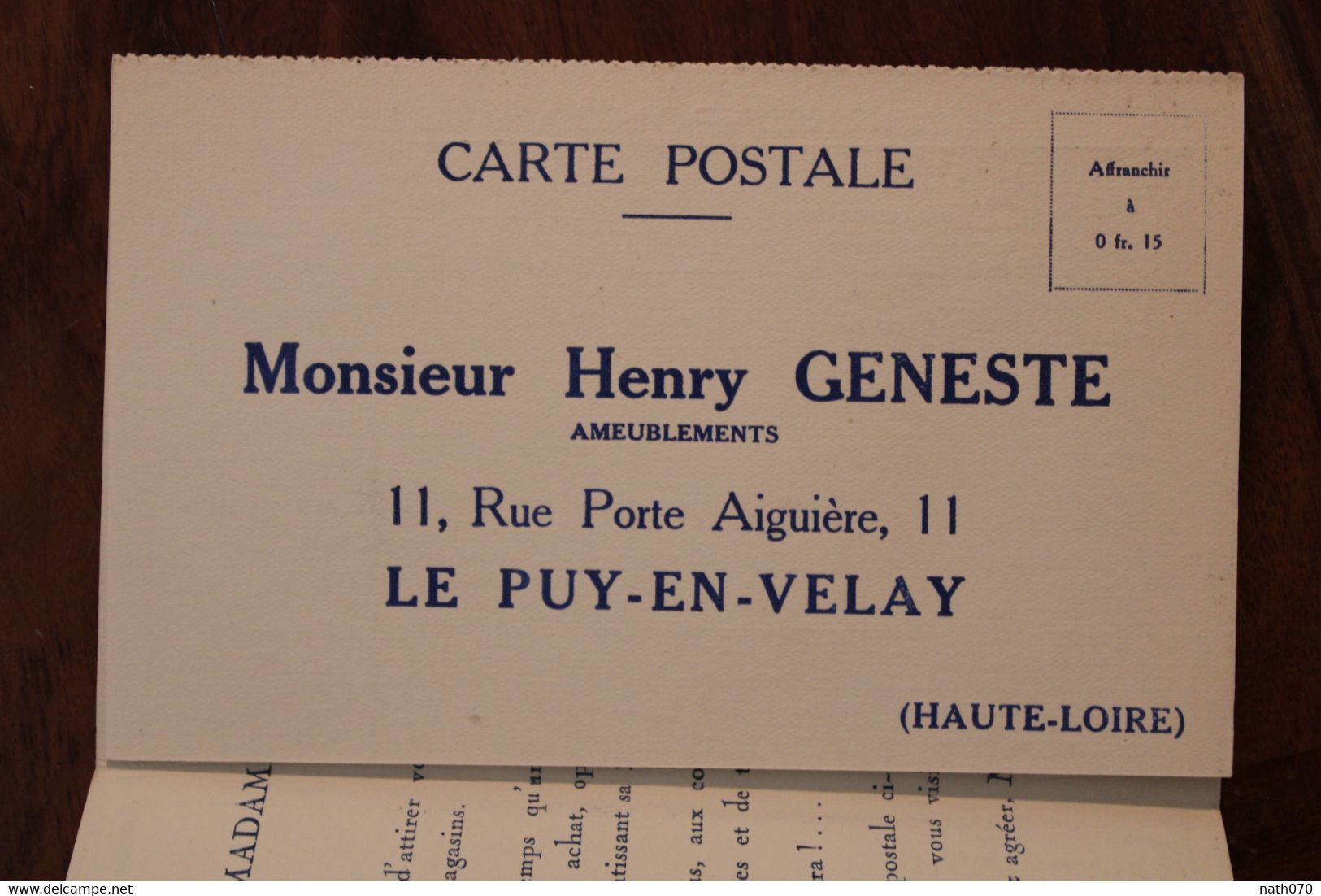 1930's CPA Ak Publicité Illustrateur Ameublements Henry Geneste Le Puy En Velay - Werbepostkarten