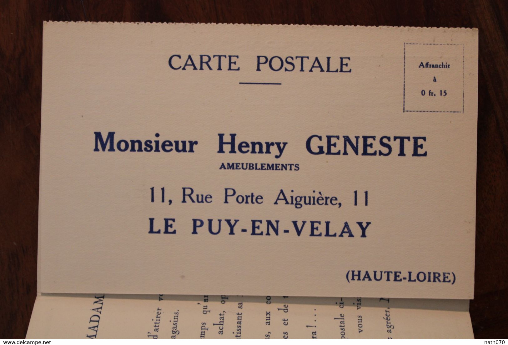 1930's CPA Ak Publicité Illustrateur Ameublements Henry Geneste Le Puy En Velay - Publicité