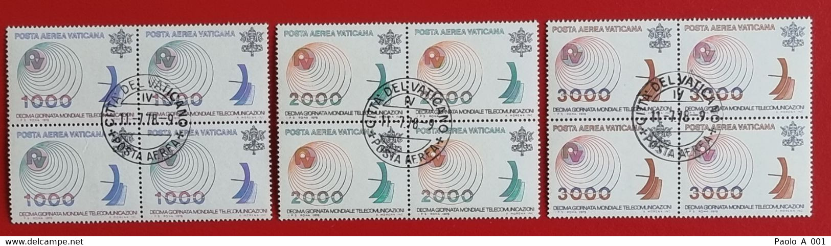 VATICANO VATIKAN VATICAN 1978 AIR MAIL TELECOMMUNICATIONS BLOC OF FOUR SET OF STAMPS FIRST DAY FULLGUM - Oblitérés