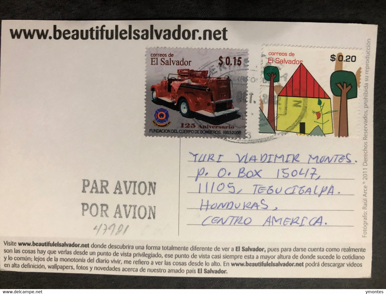 Postcard Izalco Volcano 2012 ( Firefighter Car Stamp) - El Salvador