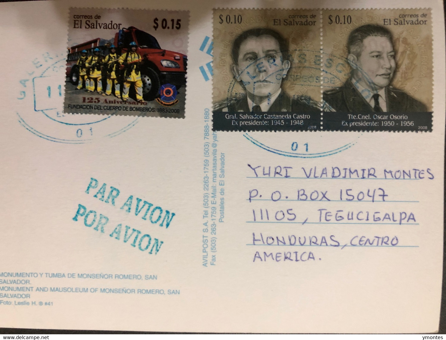 Postcard Monseñor Romero  2012( Firefighter Car Stamp) - El Salvador